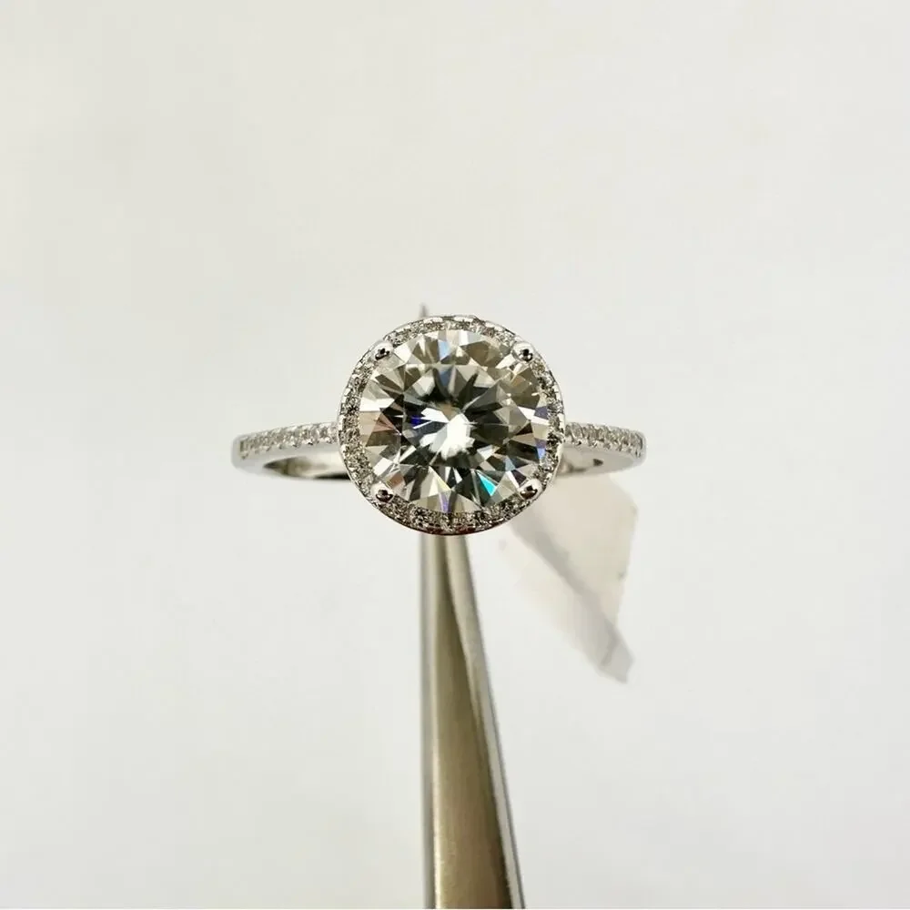 Moissanite Diamond Engagement Ring Brilliant Round Cut Halo 925 GRA 2 Ct Size 6 - Picture 8 of 11